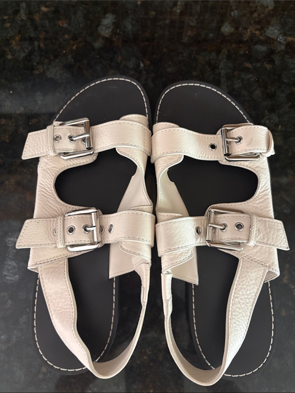 Madewell White Leather Buckle Sandals